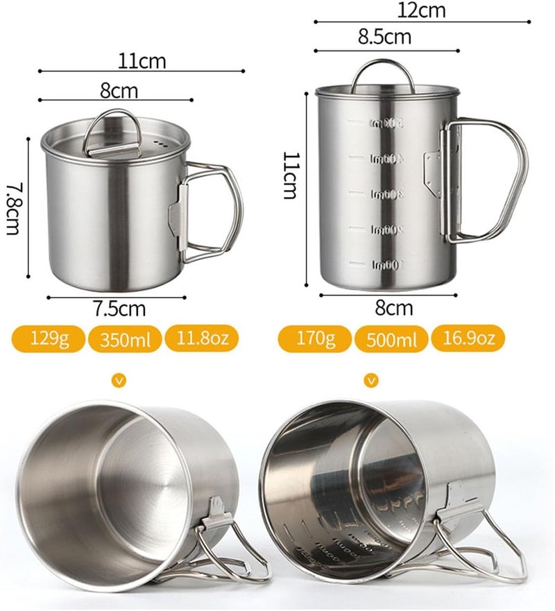 Glomora Stainless Steel Camping Cup, 17oz Fireproof Metal Cup with Lid and Foldable Handle, High Temperature Direct Heating, Great for Backpacking - Image 2